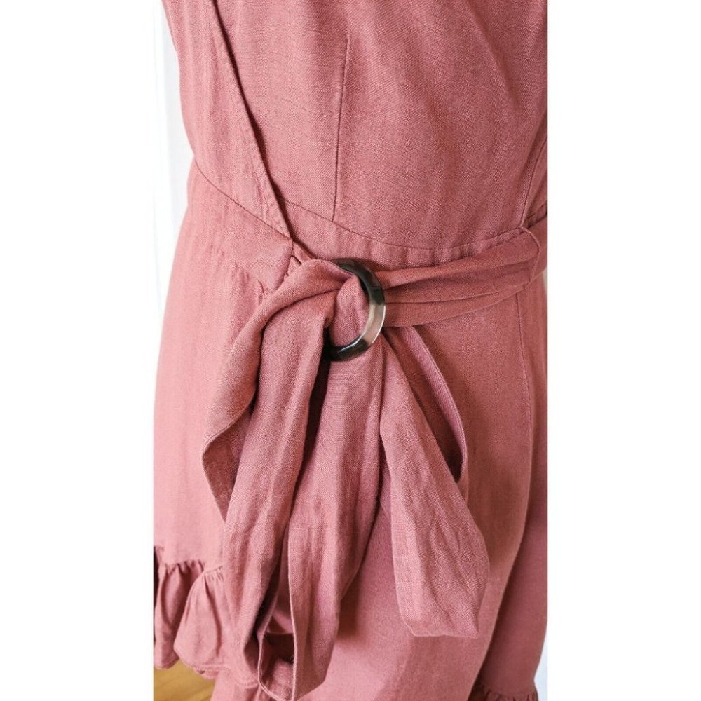 Tigerlily Aliki Pink Linen Blend Wrap Mini Dress With Buckle Size 8 - Picture 9 of 12